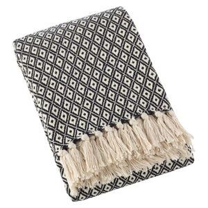 Geometric Patterned Throw Blanket - Cream and Black